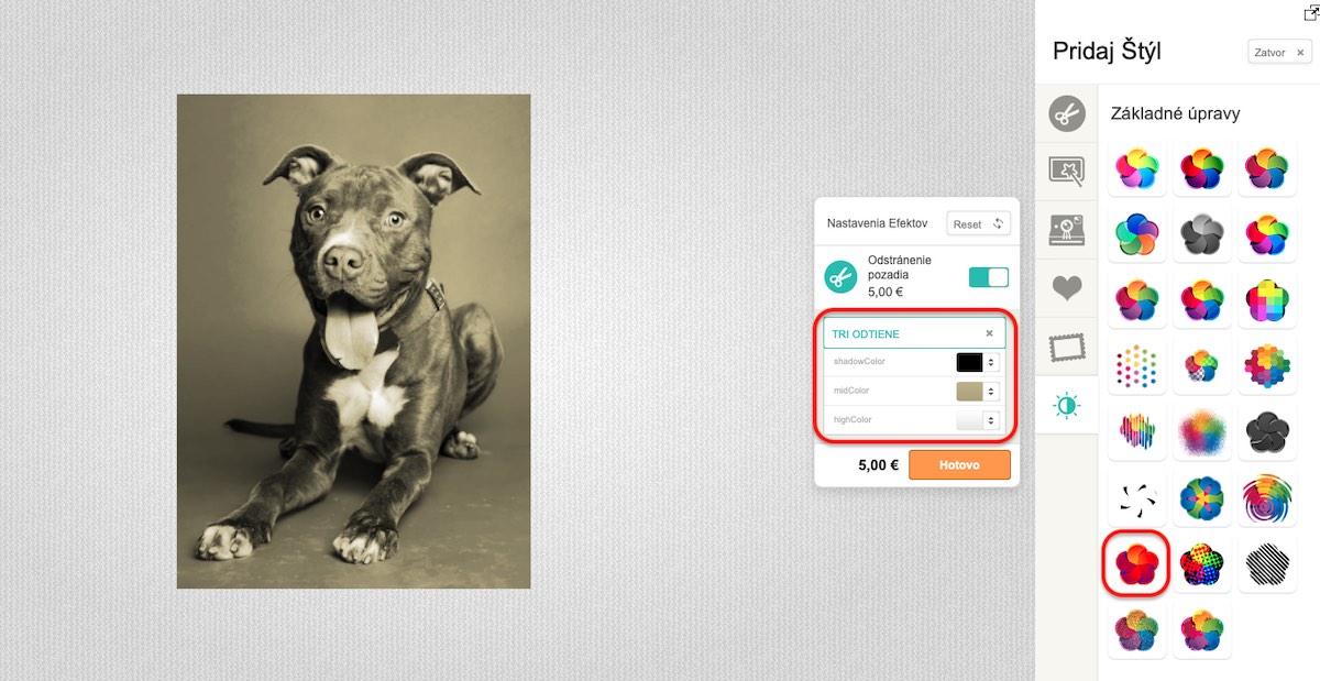 Ako použiť efekty na fotku v Kreatore