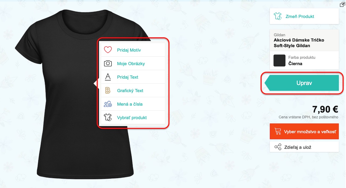 Aké sú možnosti úpravy trička v Kreatore?