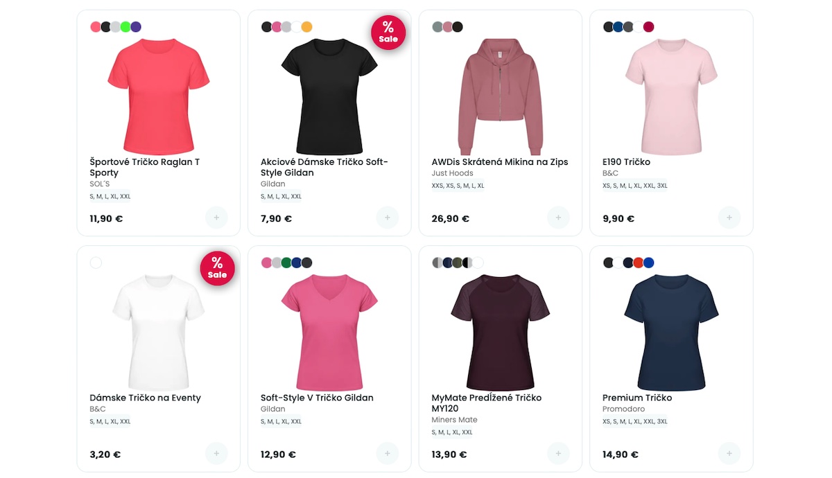 Výber z ponuky produktov na potlač